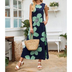 Boho Floral Print Maxi Dress With Pockets